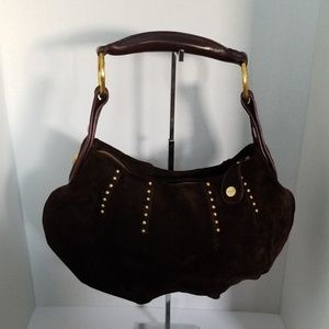 Brown Suede/ Leather Studded Hobo Handbag